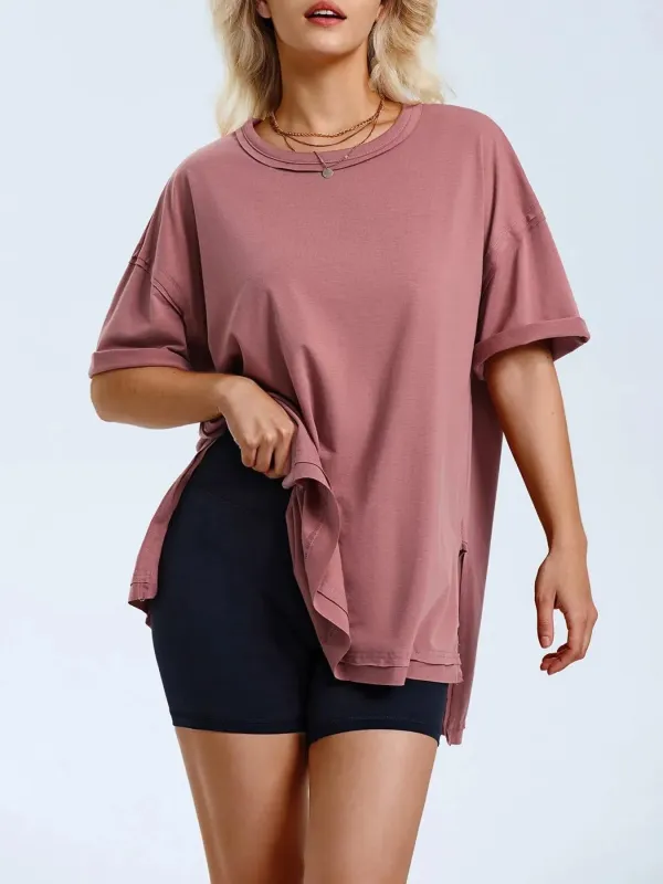 Full Size Oversized Drop Shoulder Side Slit T-Shirt Plus Size sold by Charming Charlie