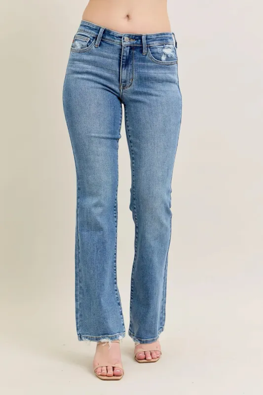 Judy Blue Full Size Mid Rise Wash Destroy Hem Bootcut Jeans Plus Size sold by Charming Charlie