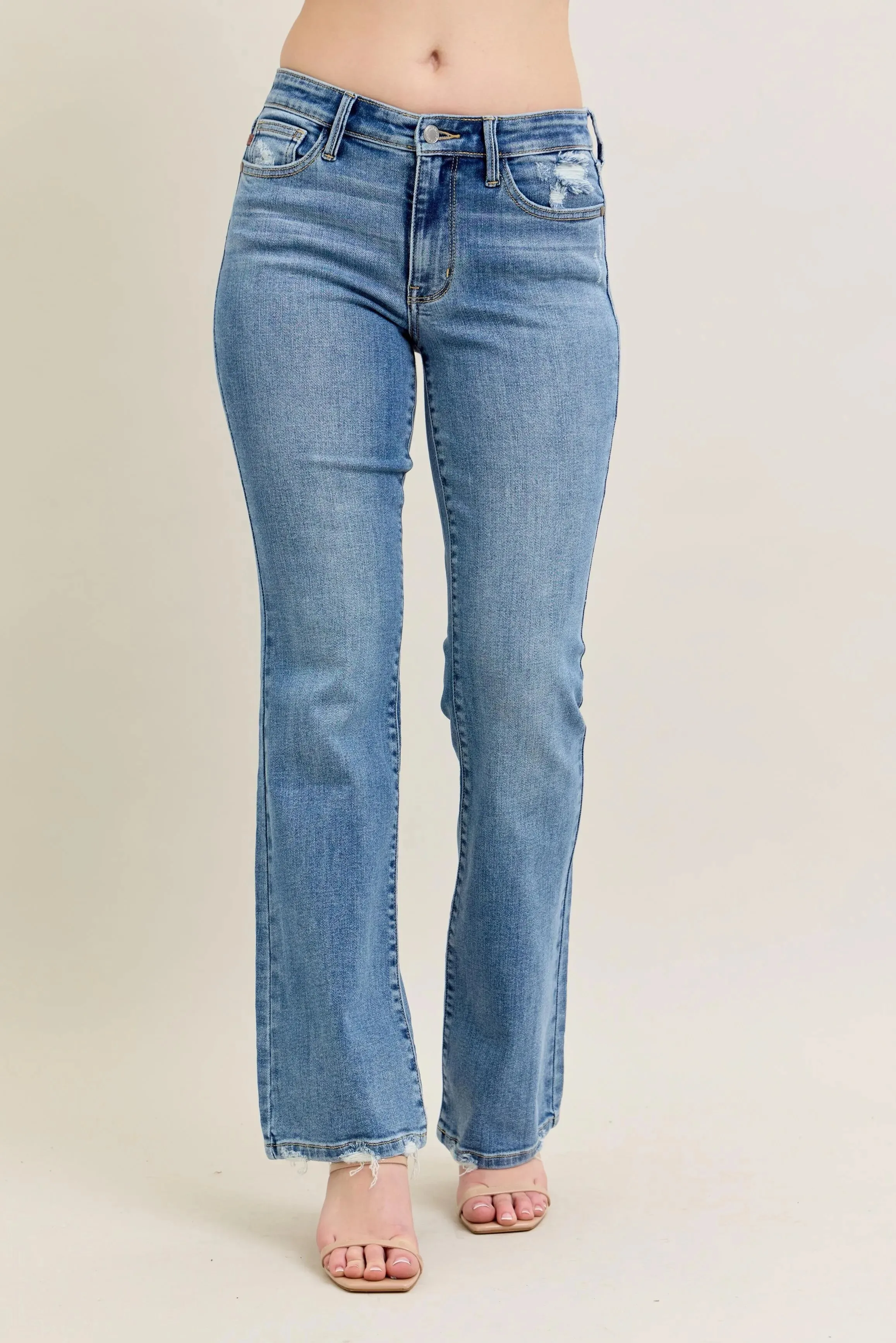 Judy Blue Full Size Mid Rise Wash Destroy Hem Bootcut Jeans Plus Size sold by Charming Charlie