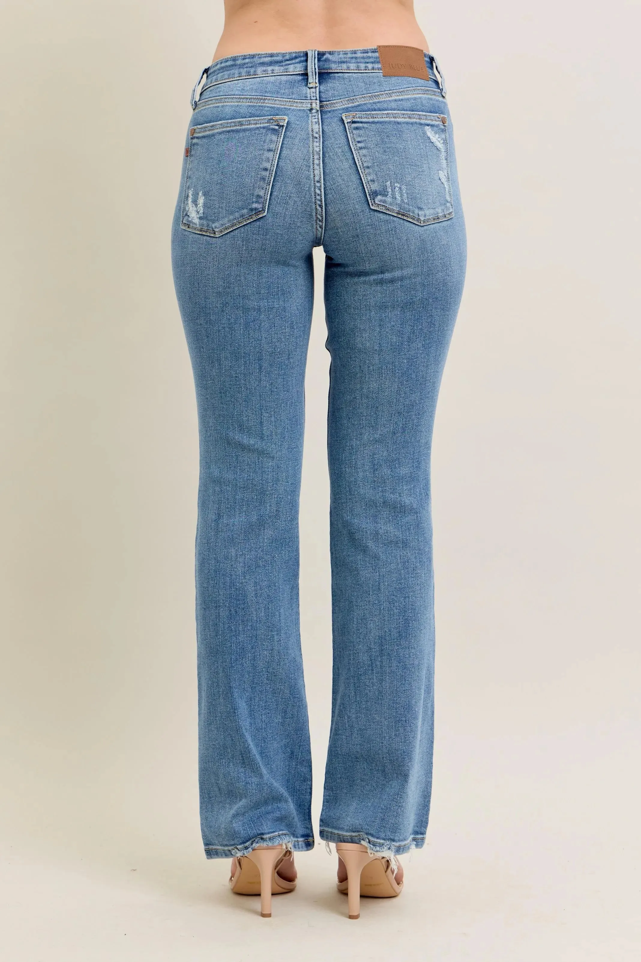 Judy Blue Full Size Mid Rise Wash Destroy Hem Bootcut Jeans Plus Size sold by Charming Charlie product image thumbnail 5