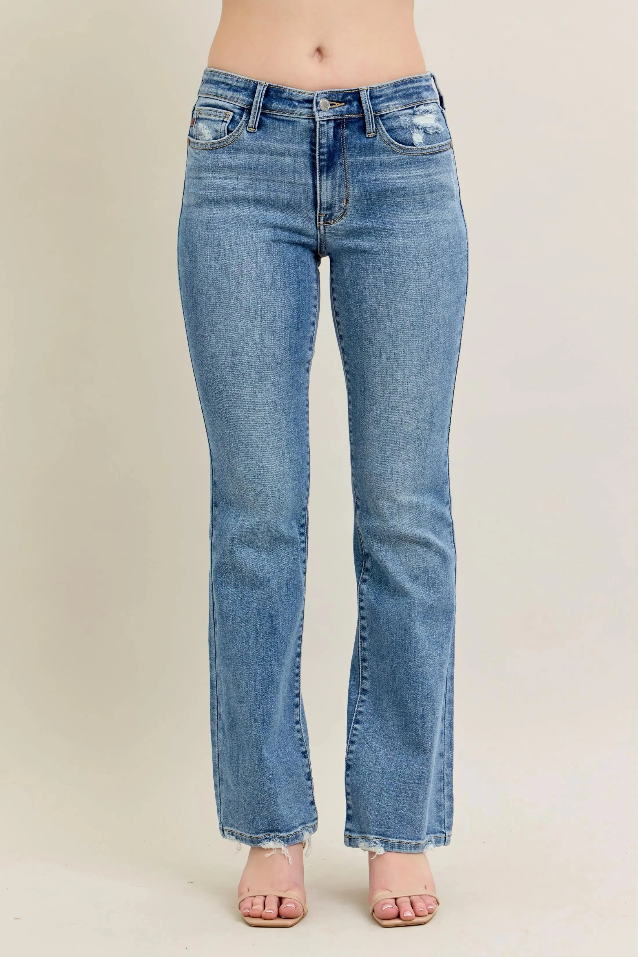 Judy Blue Full Size Mid Rise Wash Destroy Hem Bootcut Jeans Plus Size sold by Charming Charlie product image thumbnail 2