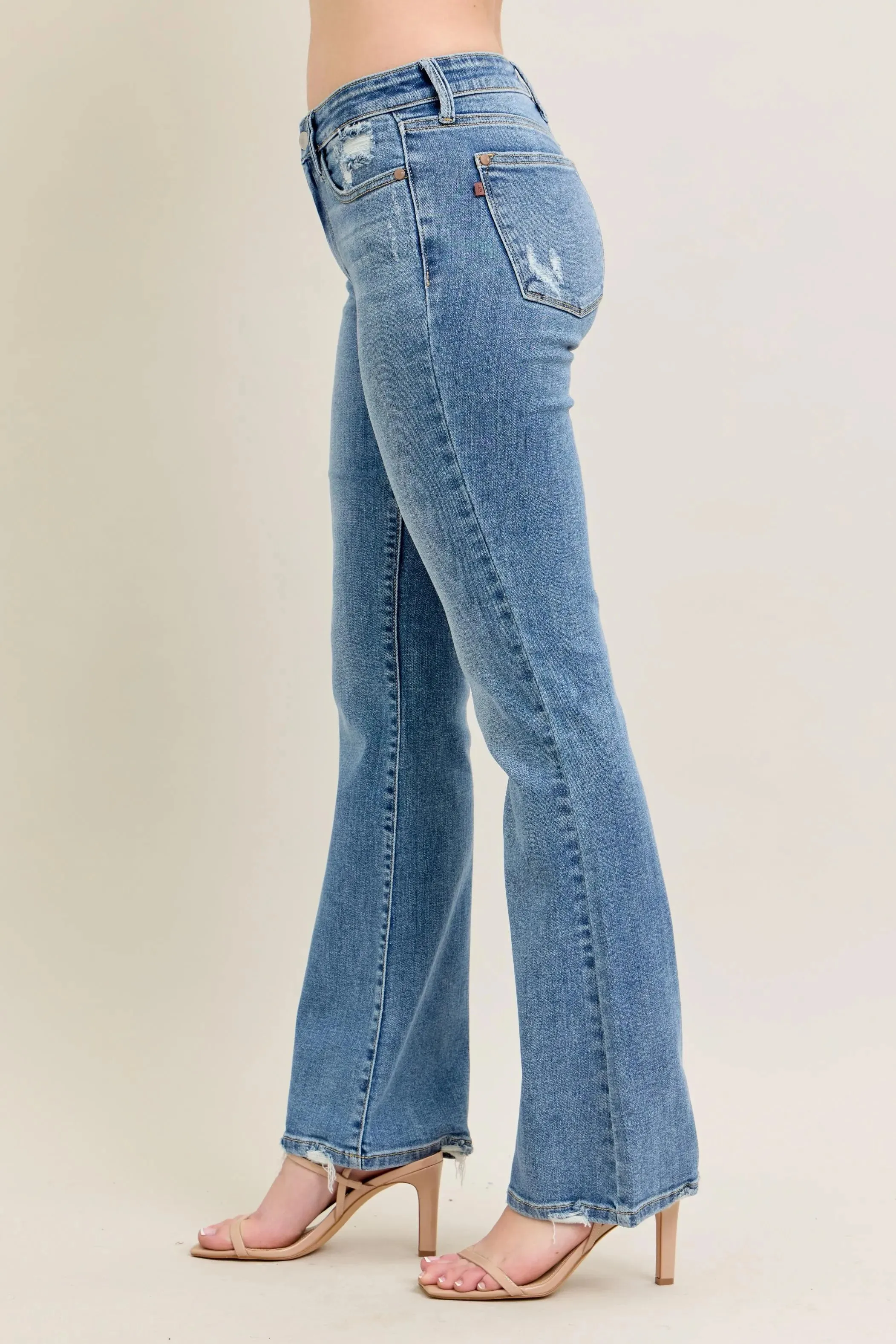 Judy Blue Full Size Mid Rise Wash Destroy Hem Bootcut Jeans Plus Size sold by Charming Charlie product image thumbnail 3