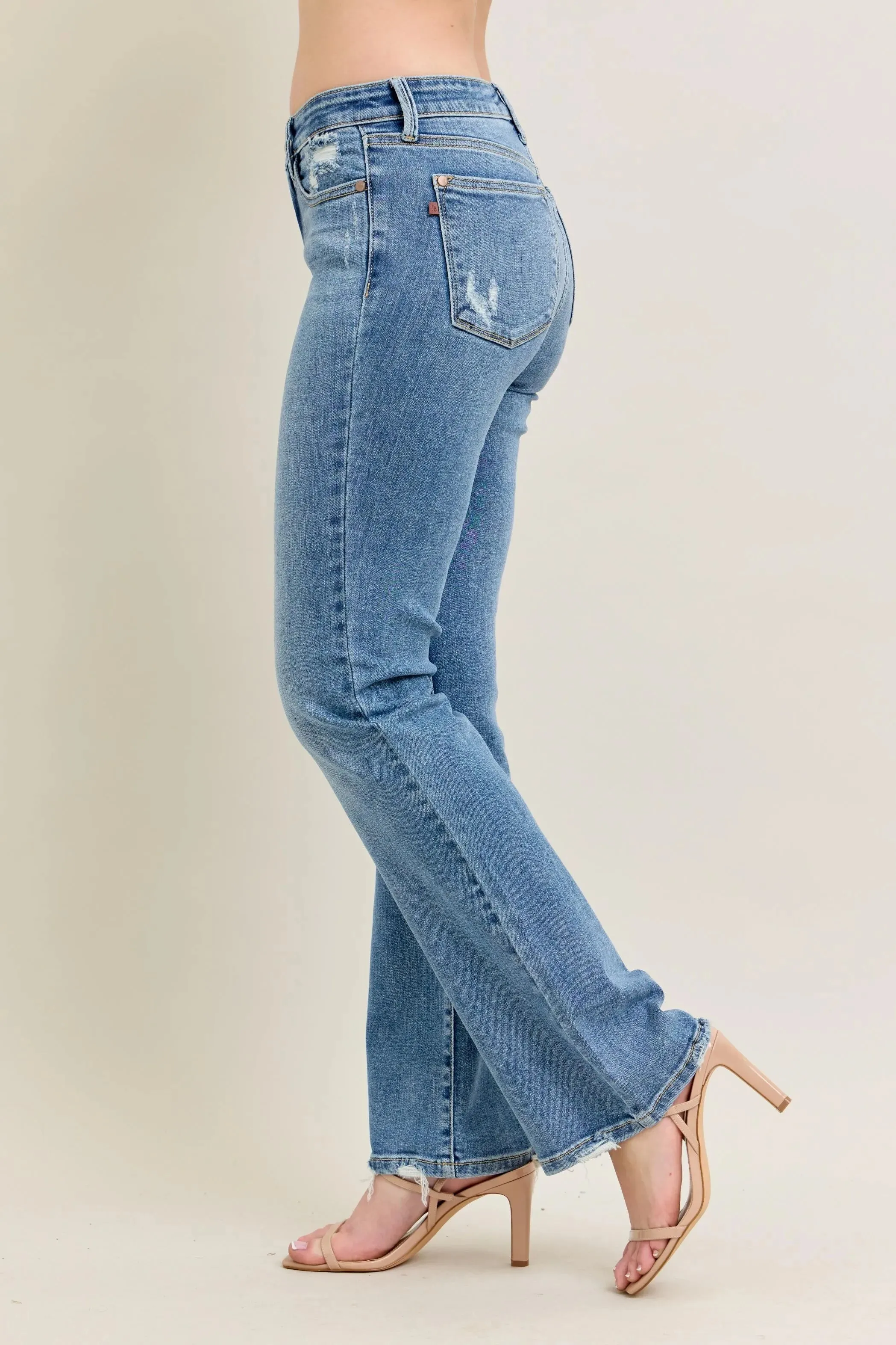 Judy Blue Full Size Mid Rise Wash Destroy Hem Bootcut Jeans Plus Size sold by Charming Charlie product image thumbnail 4