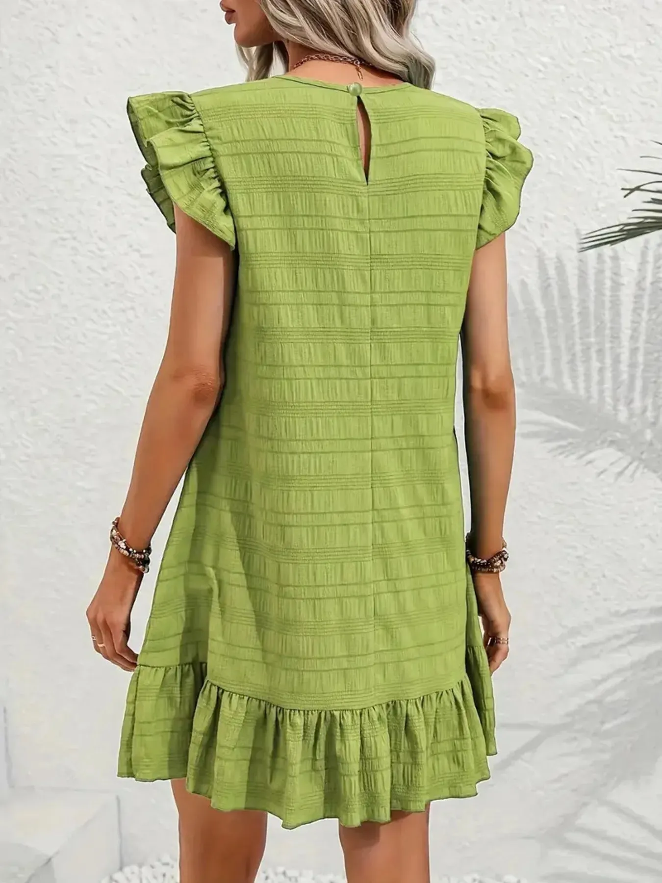 Full Size Ruffled Flutter Sleeve Textured Mini Dress Plus Size sold by Charming Charlie product image thumbnail 3