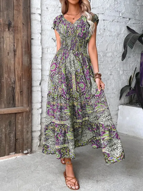 Plus Size Printed V-Neck Short Sleeve Midi Dress sold by Charming Charlie