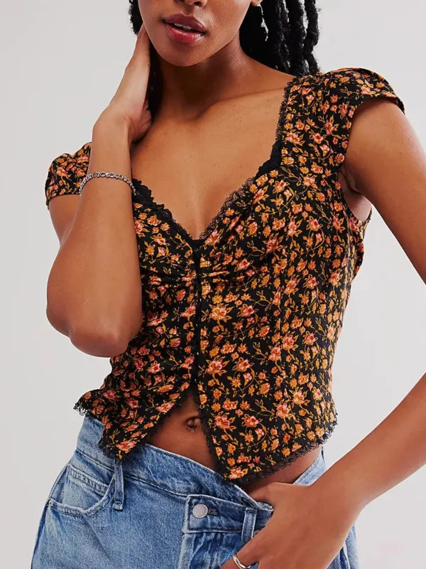 Floral Print Cap Sleeve Cropped Top sold by Charming Charlie