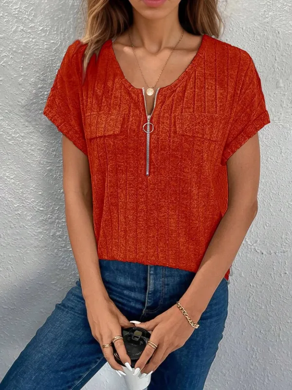 Zip-Front Short Sleeve T-Shirt sold by Charming Charlie