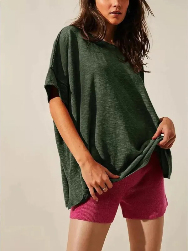 Oversized Round Neck Drop-Shoulder T-Shirt sold by Charming Charlie