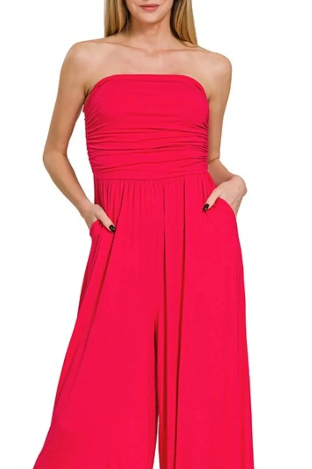 Zenana Double Layered Strapless Tube Top Jumpsuit sold by Charming Charlie product image thumbnail 2