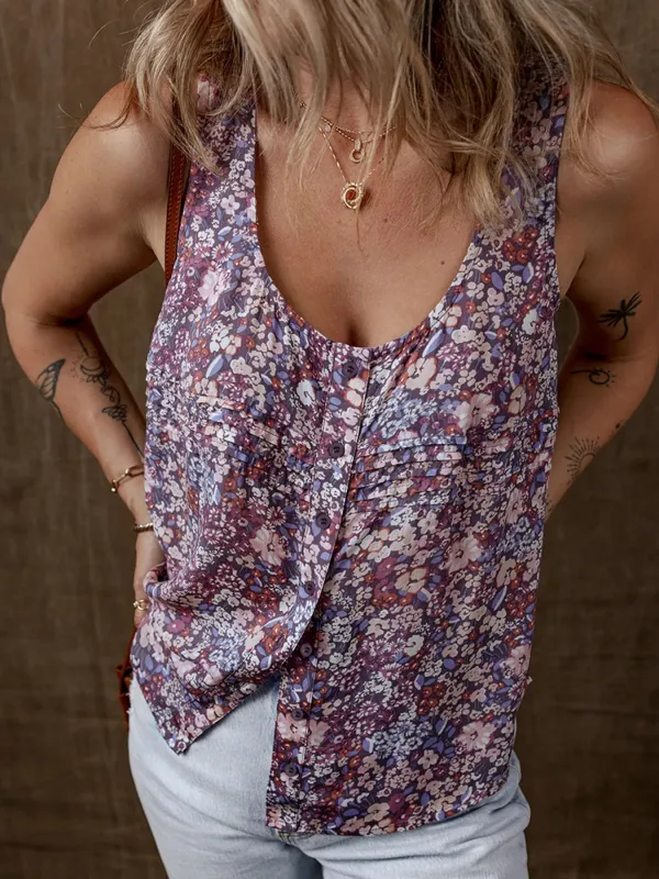 Floral Print Button Front Tank Top sold by Charming Charlie