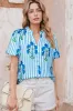Stripe Floral Notched Neck Puff Sleeve Summer Blouse sold by Charming Charlie