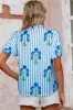 Stripe Floral Notched Neck Puff Sleeve Summer Blouse sold by Charming Charlie