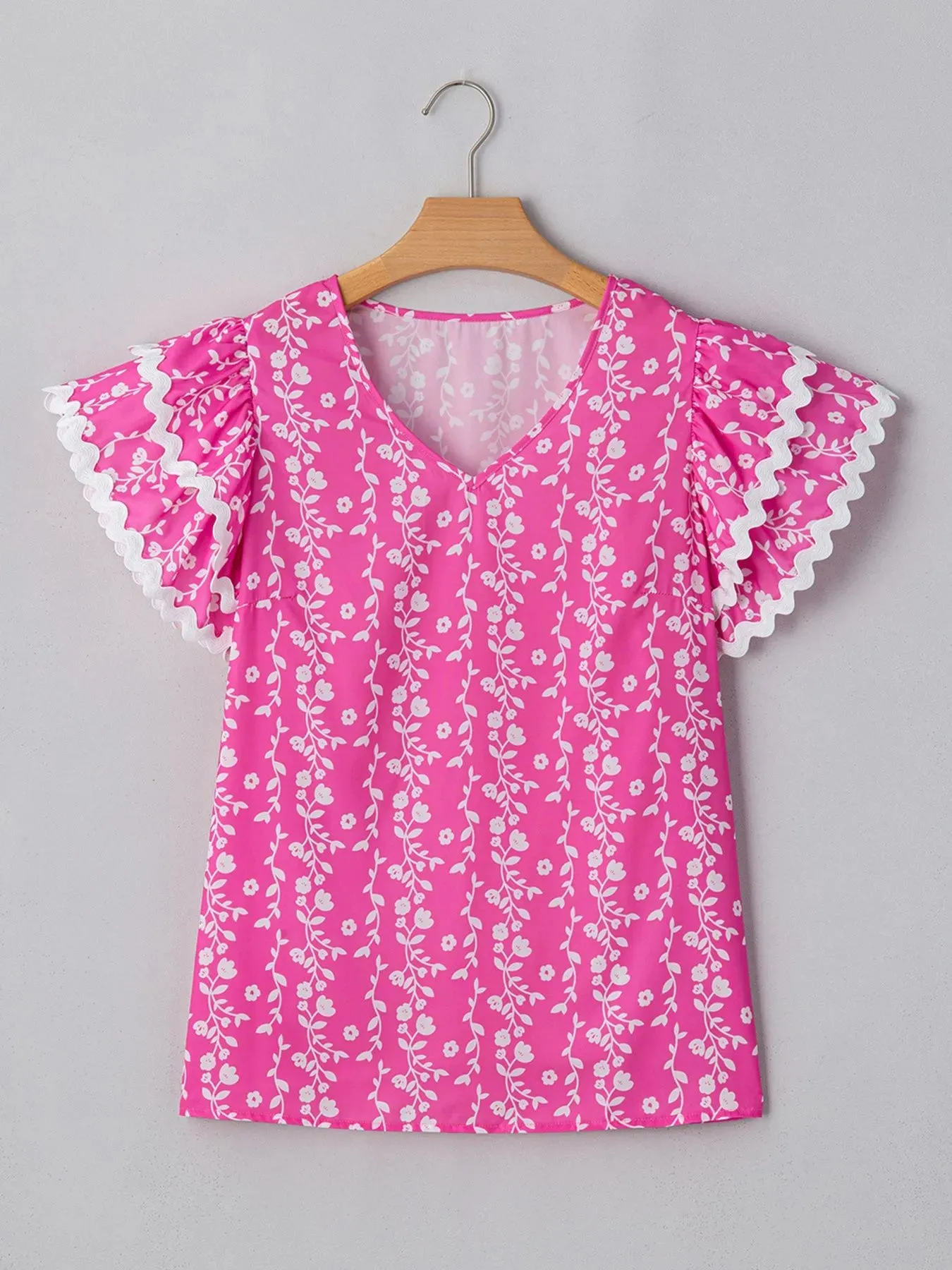 Floral Print Ric-rac Tiered Ruffled V Neck Blouse sold by Charming Charlie product image thumbnail 5