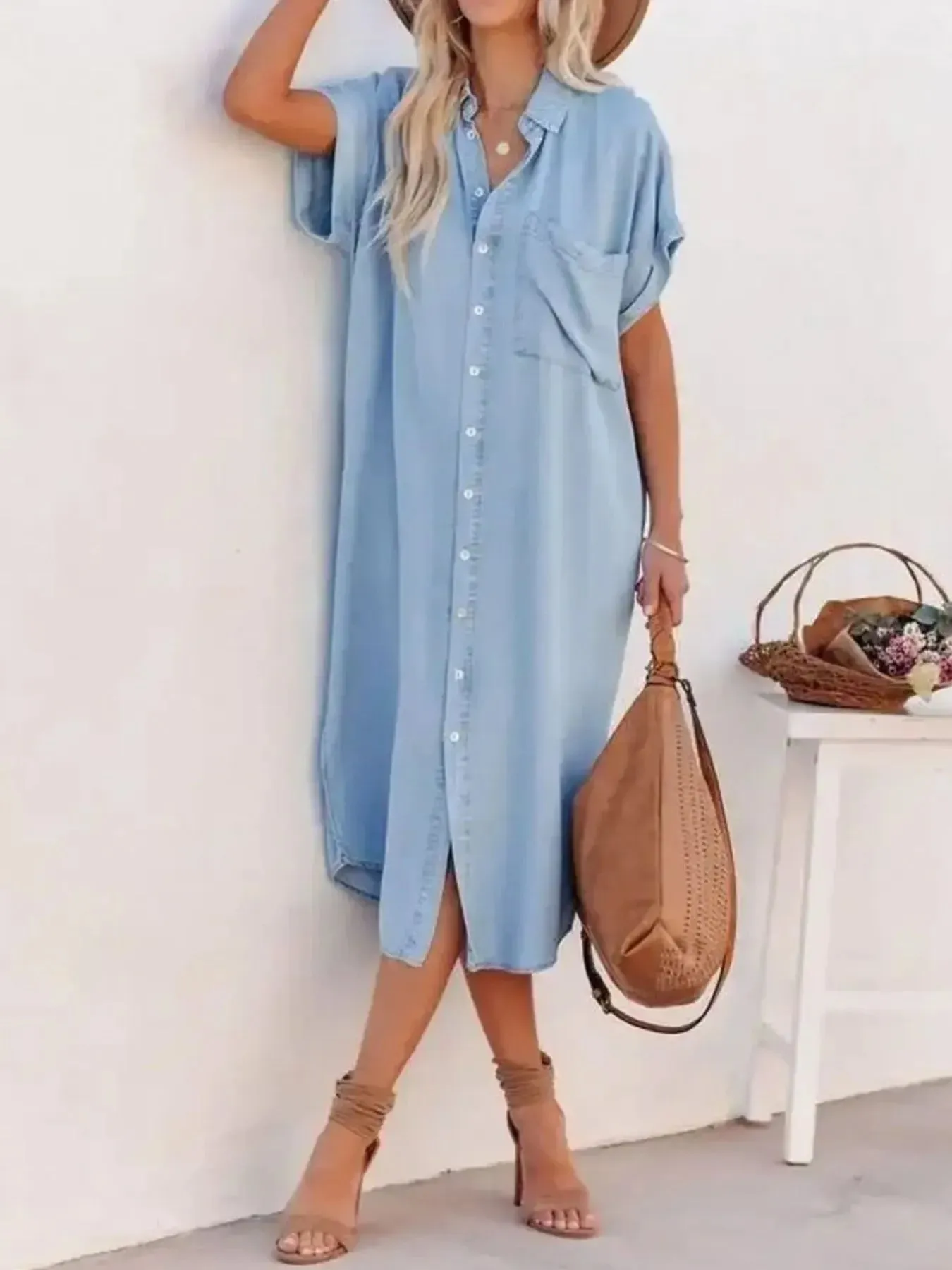 Button Down Denim Midi Shirt Dress sold by Charming Charlie product image thumbnail 2