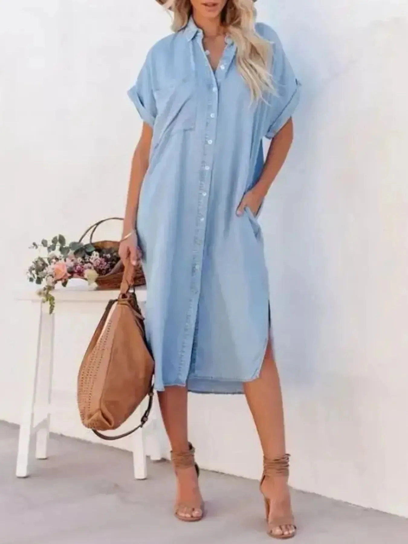 Button Down Denim Midi Shirt Dress sold by Charming Charlie product image thumbnail 3