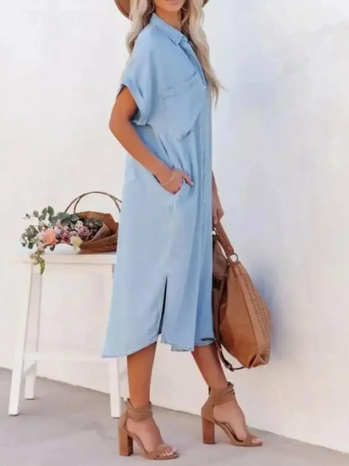Button Down Denim Midi Shirt Dress sold by Charming Charlie product image thumbnail 5
