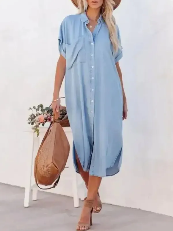 Button Down Denim Midi Shirt Dress sold by Charming Charlie