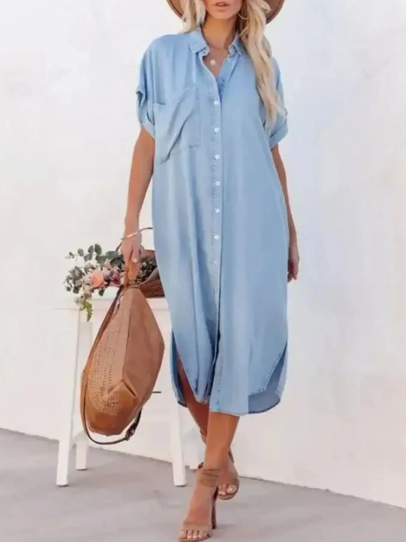 Button Down Denim Midi Shirt Dress sold by Charming Charlie