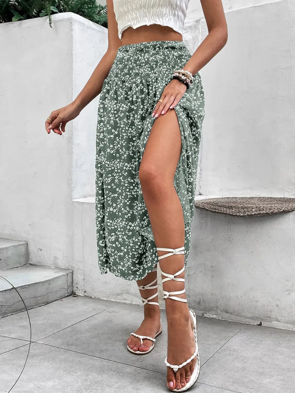 Slit Smocked Printed Skirt sold by Charming Charlie product image thumbnail 3