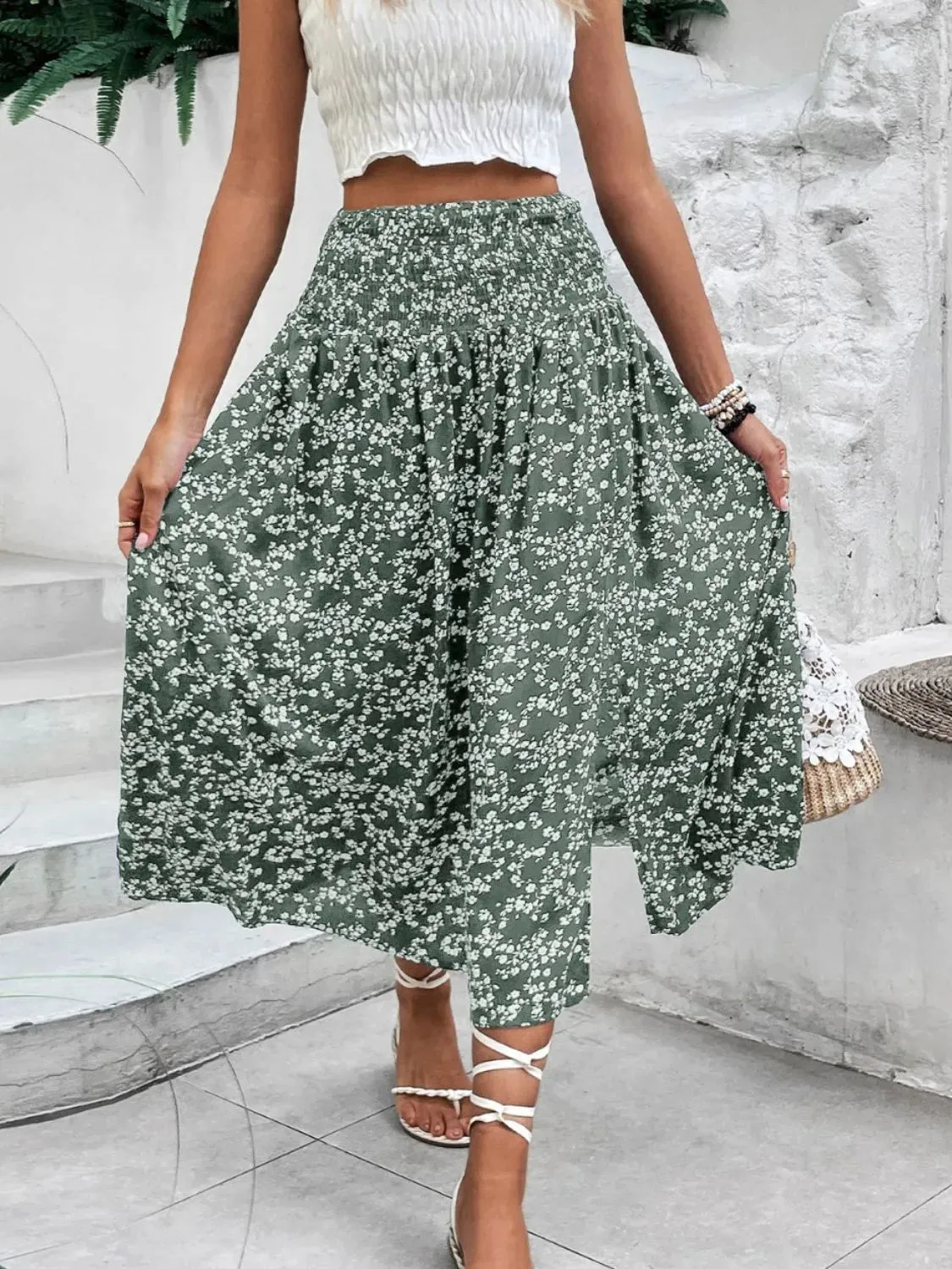 Slit Smocked Printed Skirt sold by Charming Charlie product image thumbnail 4