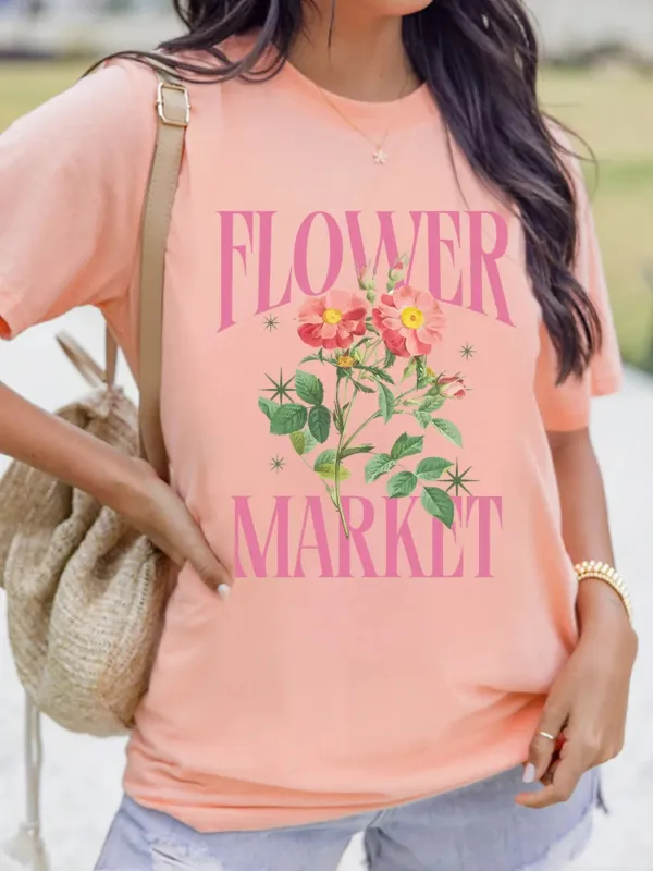 FLOWER MARKET Graphic Crewneck T Shirt sold by Charming Charlie