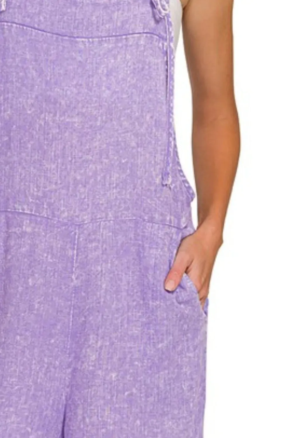 Zenana Washed Linen Knot Strap Rompers sold by Charming Charlie product image thumbnail 3