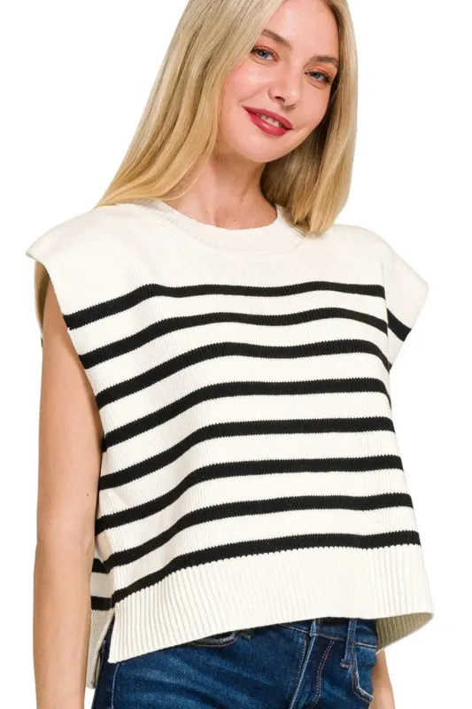 Zenana Oversized Crew Neck Stripe Sweater Vest sold by Charming Charlie