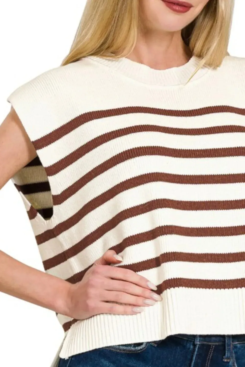 Zenana Oversized Crew Neck Stripe Sweater Vest sold by Charming Charlie product image thumbnail 2