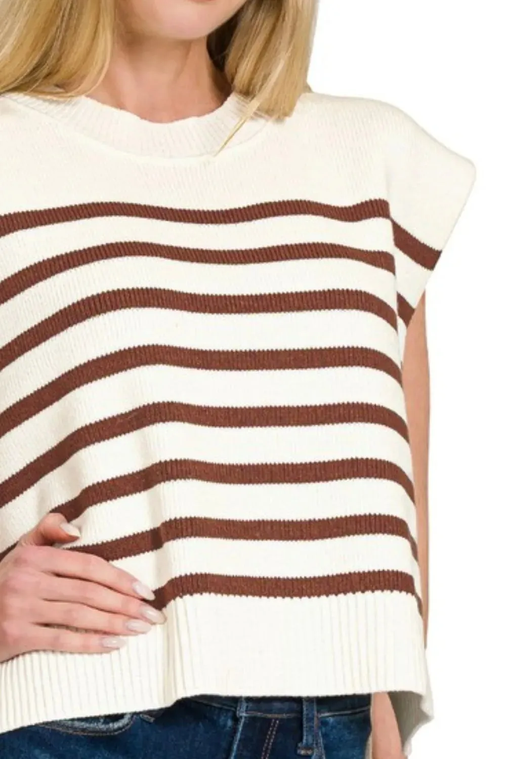 Zenana Oversized Crew Neck Stripe Sweater Vest sold by Charming Charlie product image thumbnail 3