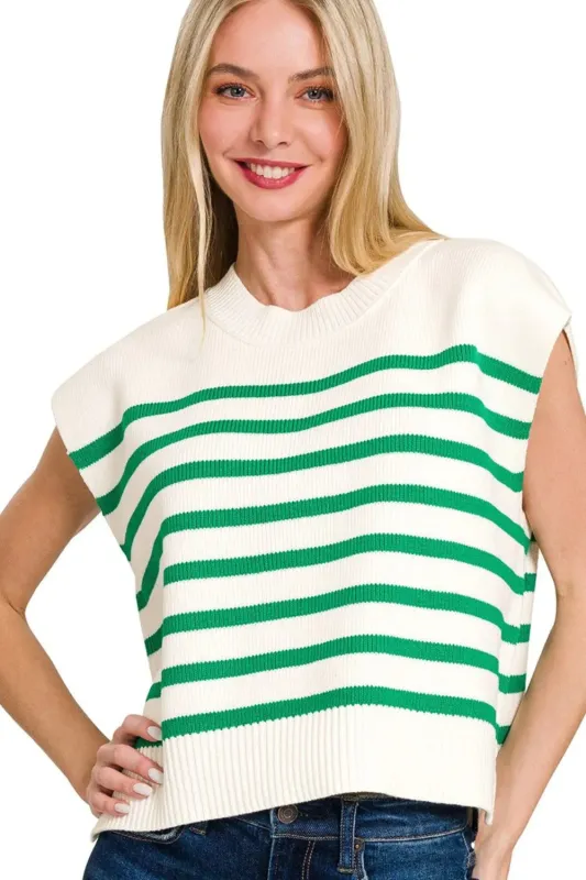 Zenana Oversized Crew Neck Stripe Sweater Vest sold by Charming Charlie