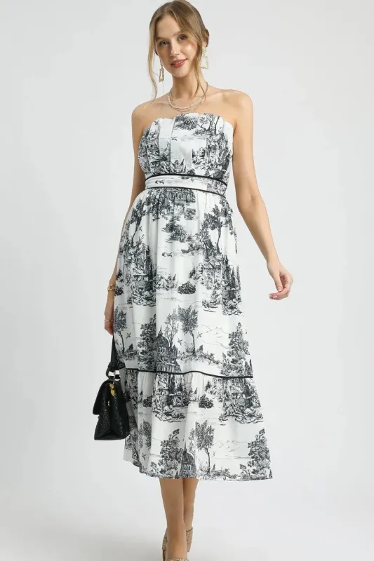 Umgee Printed Tiered Tube Midi Dress sold by Charming Charlie