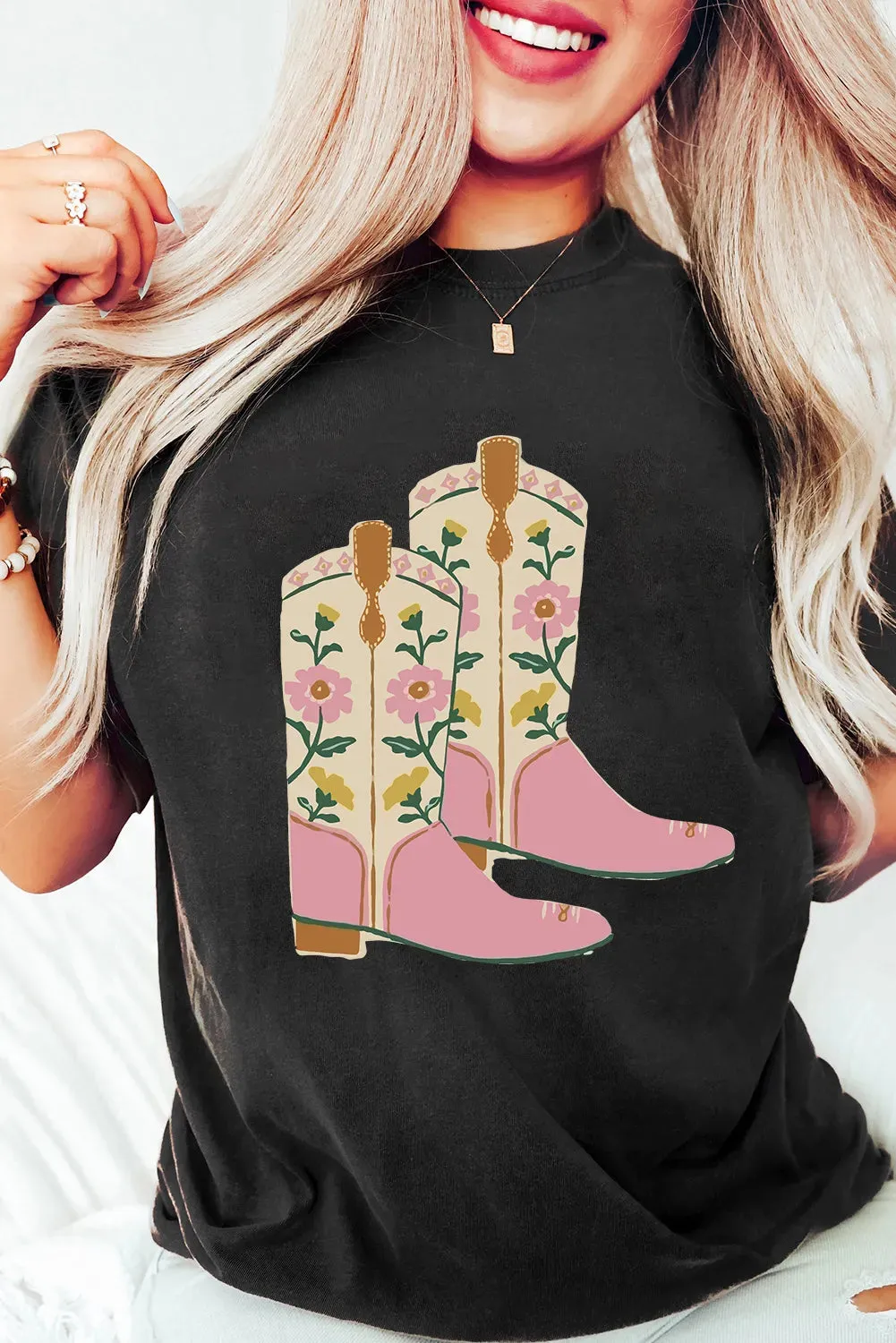 Floral Cowgirl Boots Graphic T-Shirt sold by Charming Charlie product image thumbnail 4