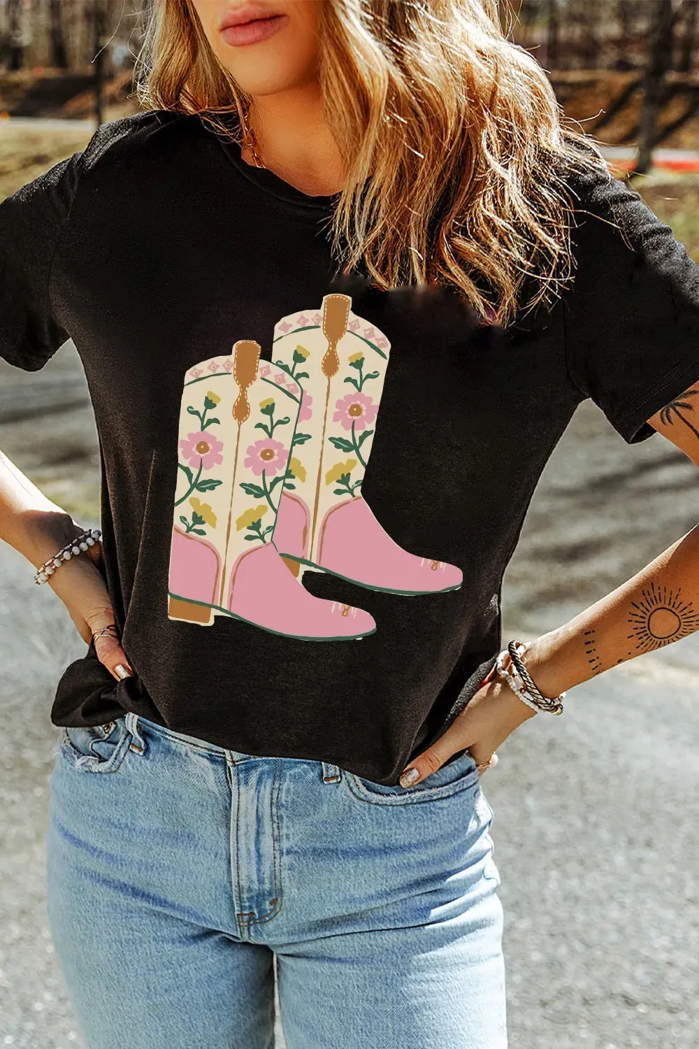 Floral Cowgirl Boots Graphic T-Shirt sold by Charming Charlie product image thumbnail 2
