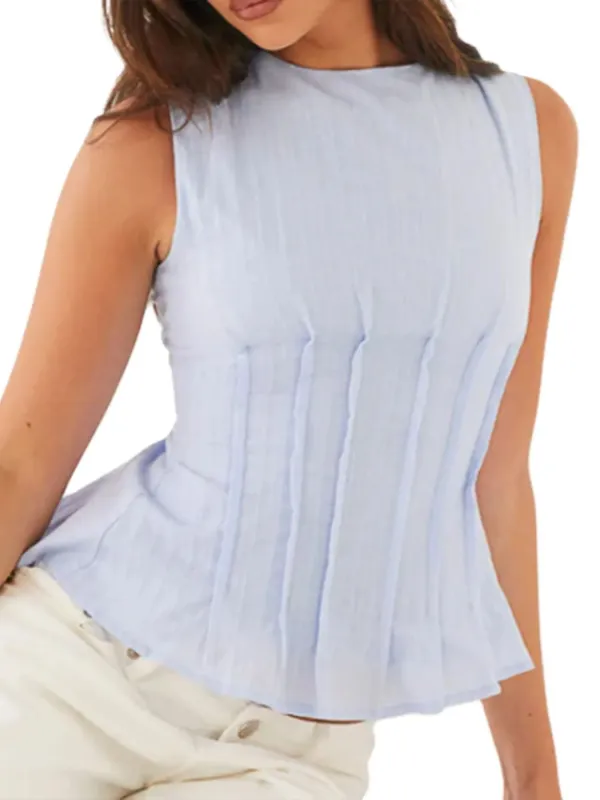 Back Lace Up Sleeveless Top with Cinched Waist Design sold by Charming Charlie
