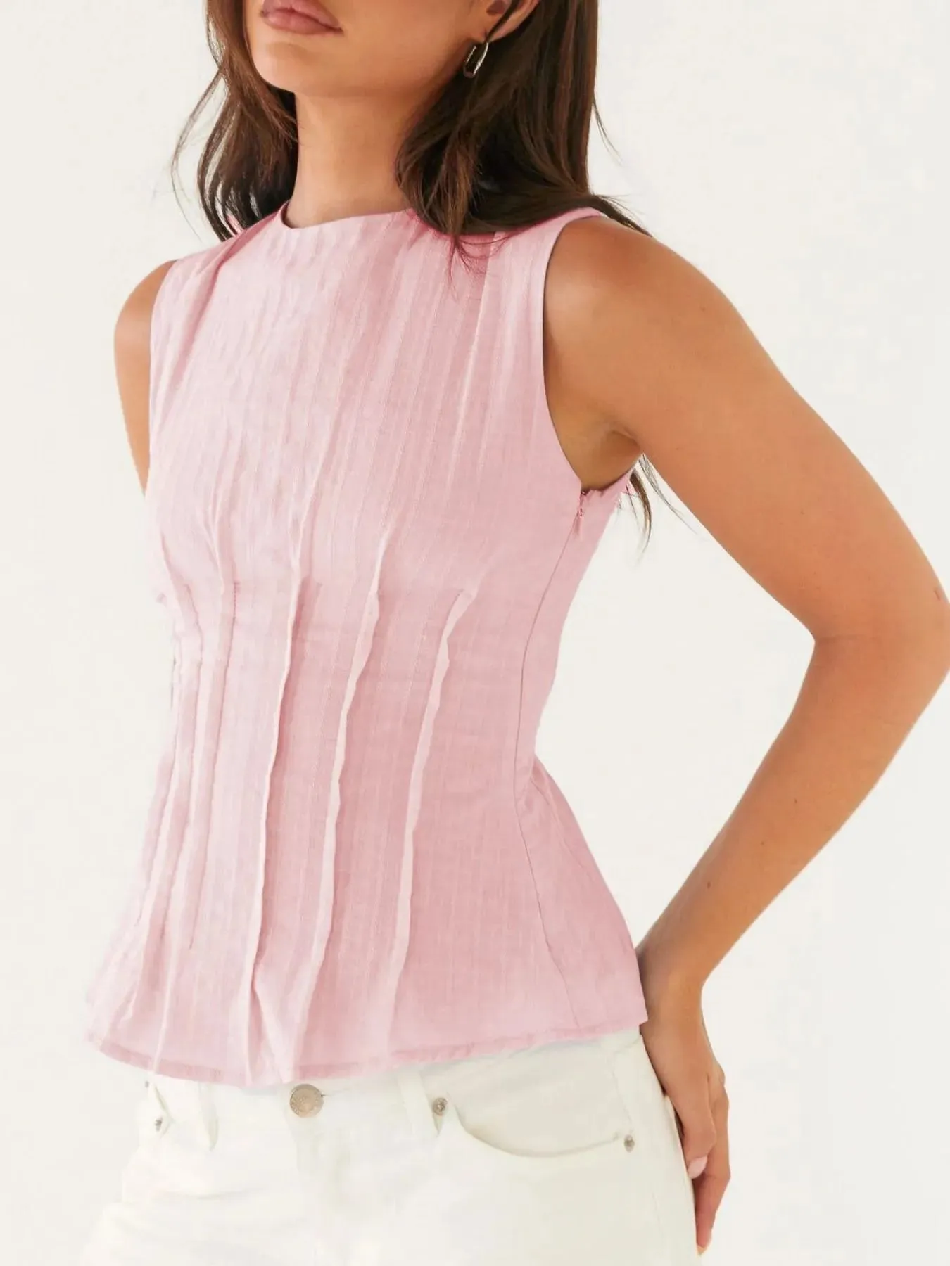 Back Lace Up Sleeveless Top with Cinched Waist Design sold by Charming Charlie product image thumbnail 5