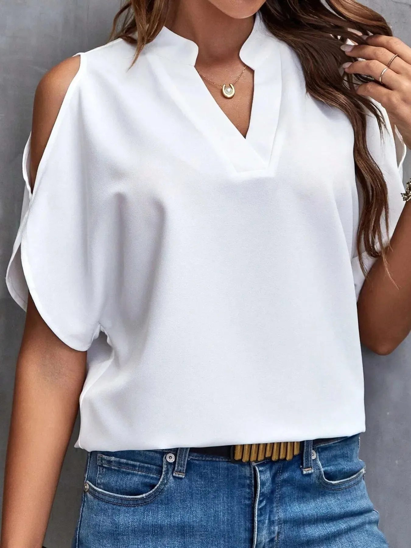 Cold Shoulder Notched Blouse sold by Charming Charlie product image thumbnail 3
