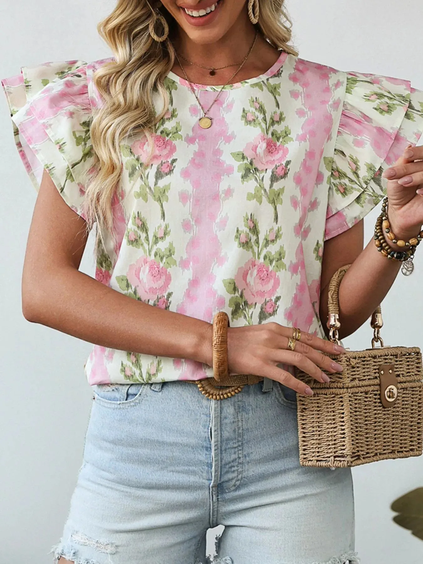 Floral Print Ruffled Sleeve Blouse sold by Charming Charlie product image thumbnail 4