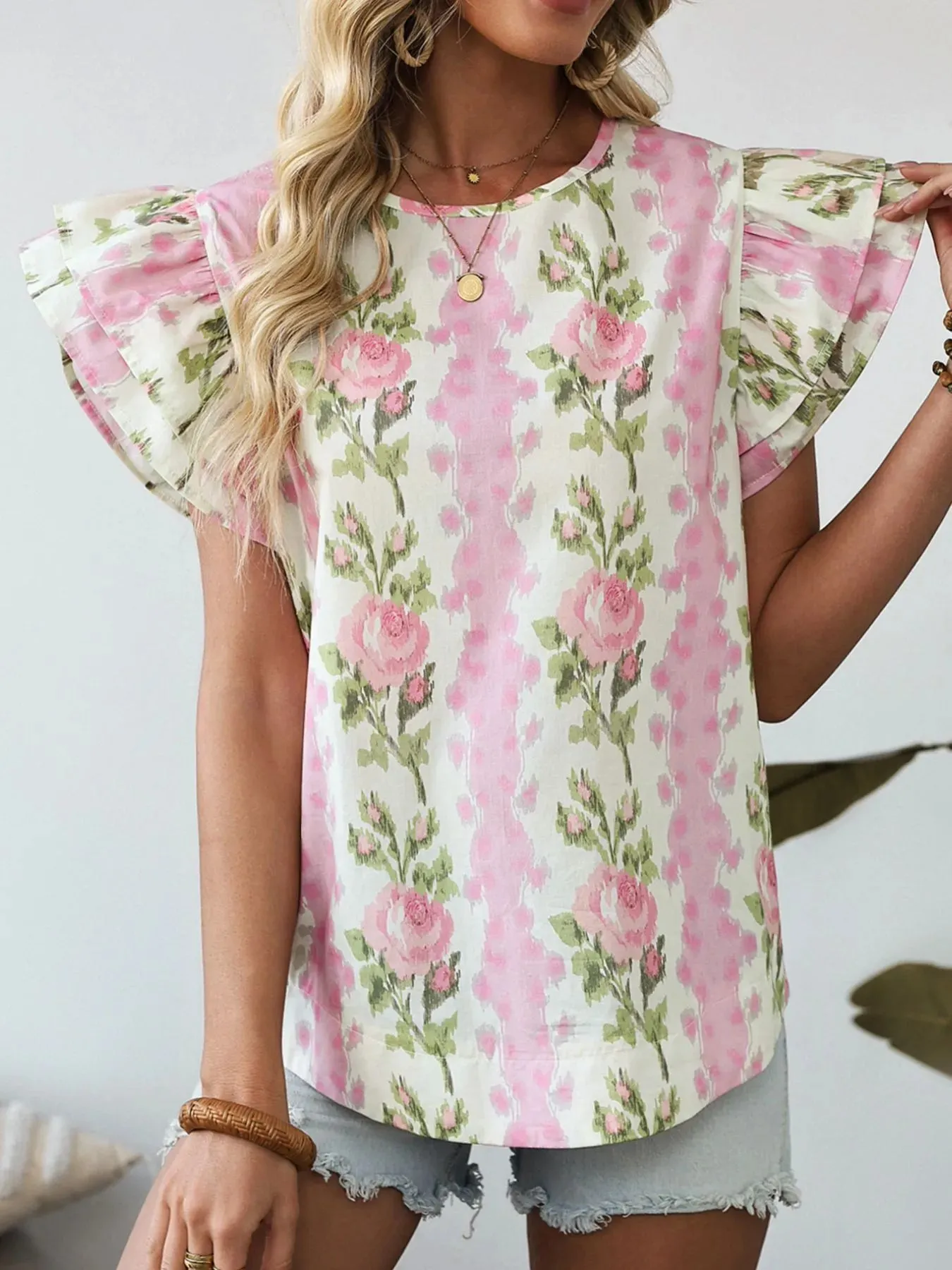 Floral Print Ruffled Sleeve Blouse sold by Charming Charlie product image thumbnail 5