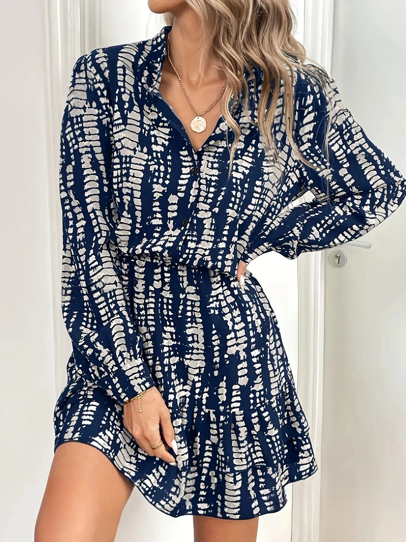 Printed Long Sleeve Shirt Dress sold by Charming Charlie product image thumbnail 2
