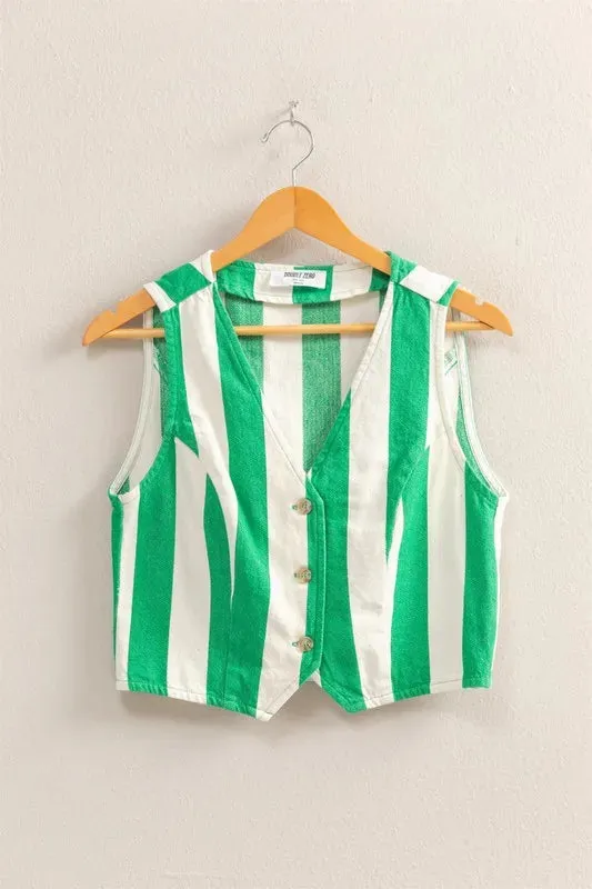 HYFVE Woven Striped V-Neck Button Down Vest sold by Charming Charlie