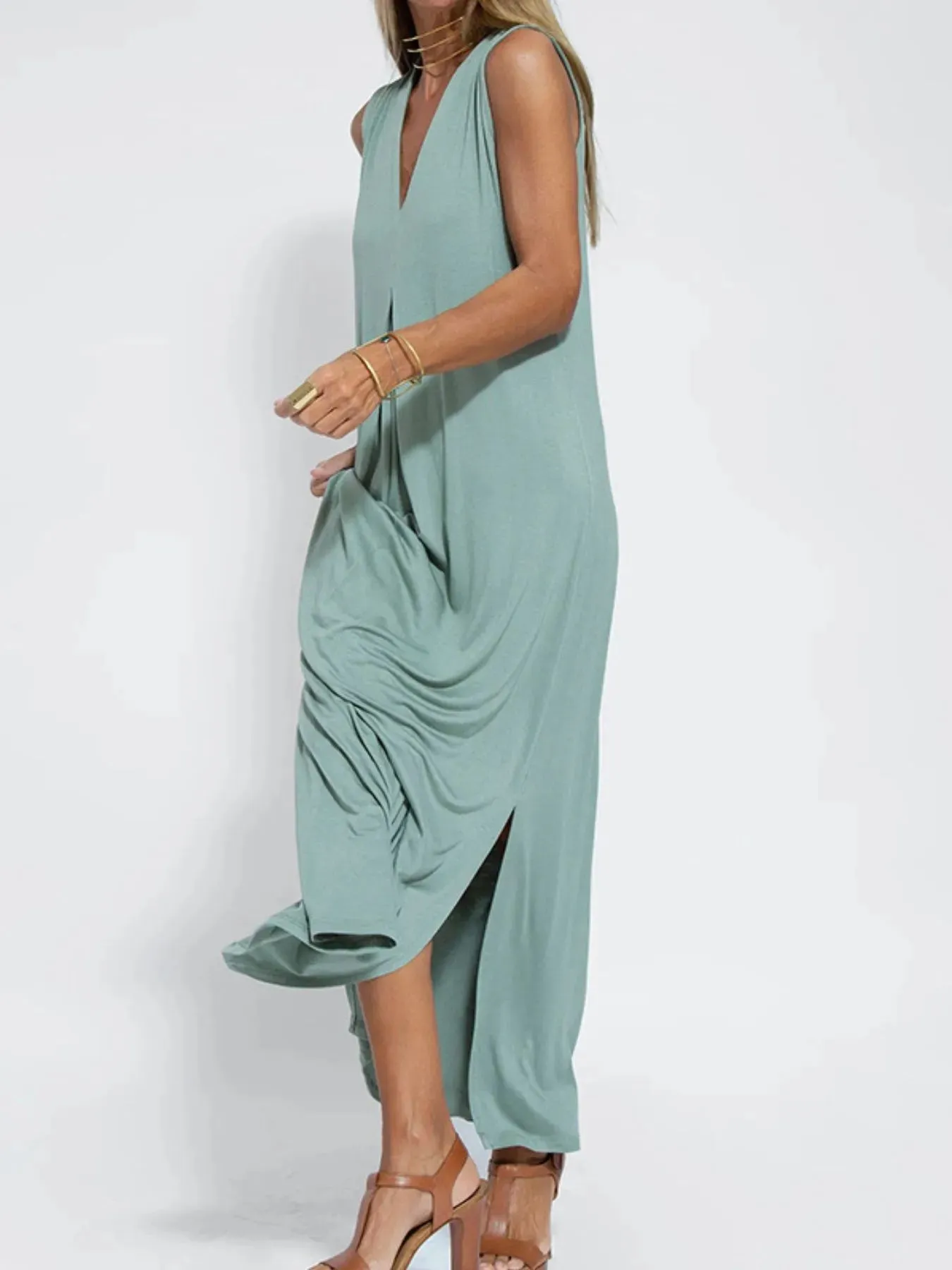 Full Size V-Neck Sleeveless Maxi Dress with Slit Plus Size sold by Charming Charlie product image thumbnail 3