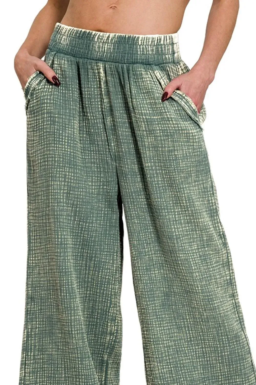 Zenana Washed Double Gauze Elastic Band Waist Pants sold by Charming Charlie product image thumbnail 2