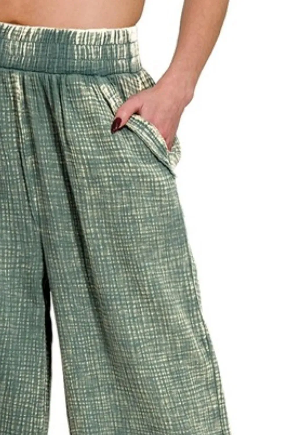 Zenana Washed Double Gauze Elastic Band Waist Pants sold by Charming Charlie product image thumbnail 3
