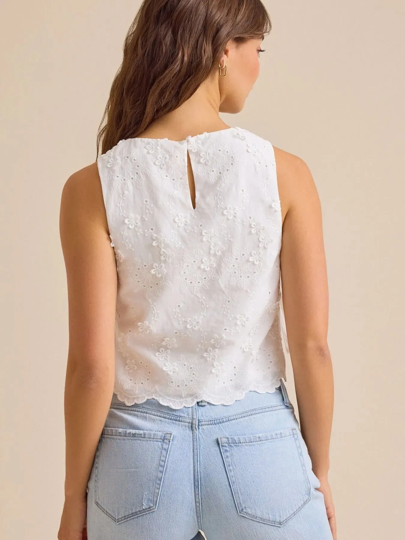 Eyelet Embroidered Scalloped Hem Tank Top sold by Charming Charlie product image thumbnail 4