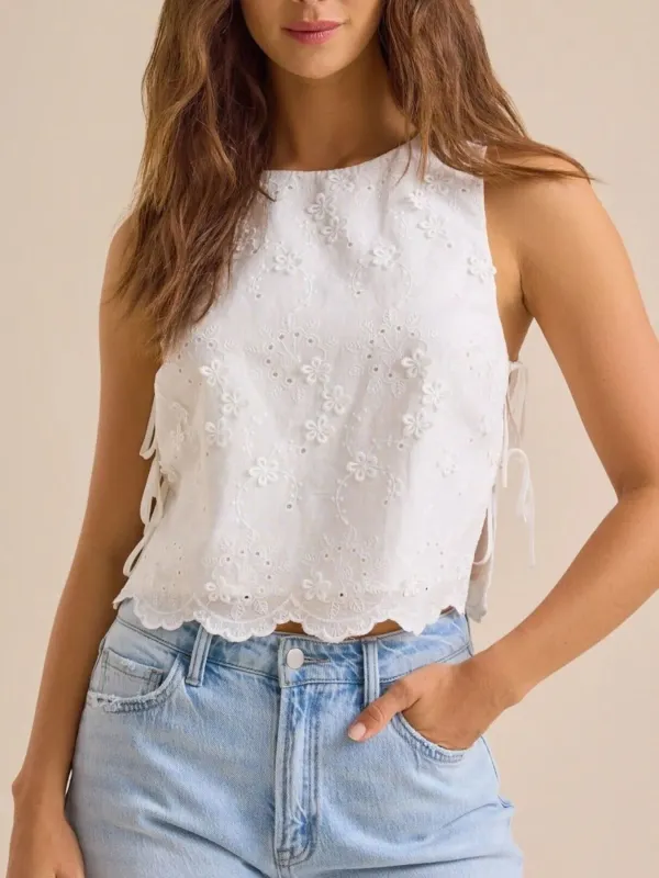 Eyelet Embroidered Scalloped Hem Tank Top sold by Charming Charlie