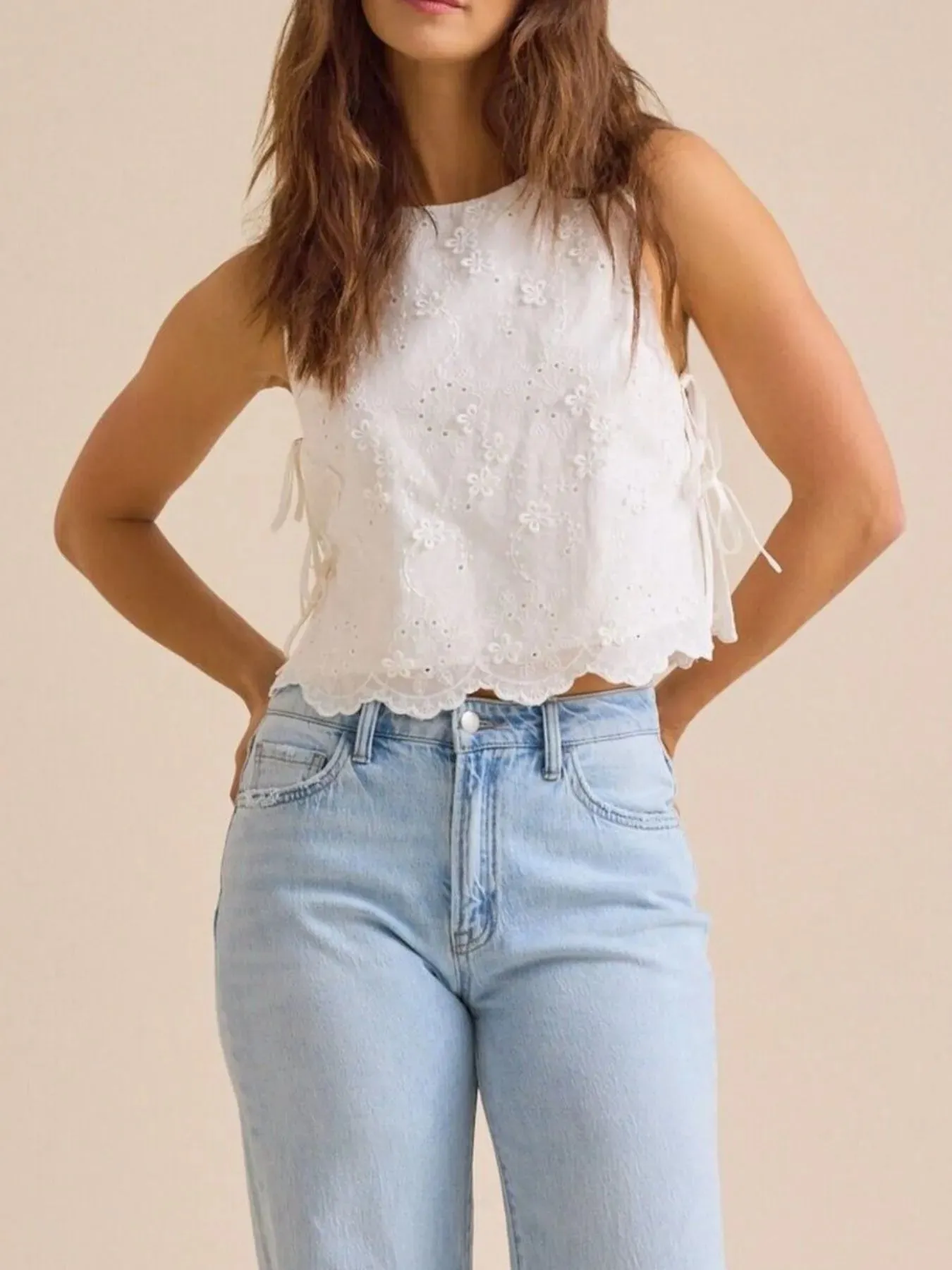 Eyelet Embroidered Scalloped Hem Tank Top sold by Charming Charlie product image thumbnail 5