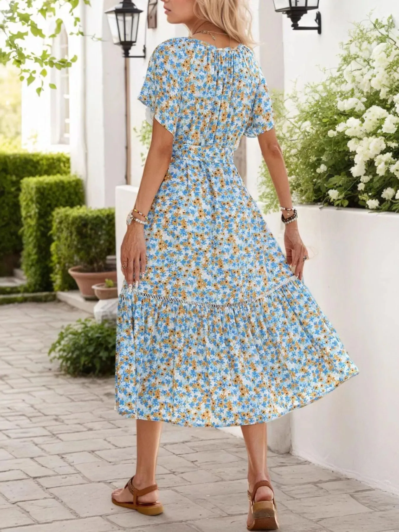 Floral Print Midi Dress with Tie Front sold by Charming Charlie product image thumbnail 5