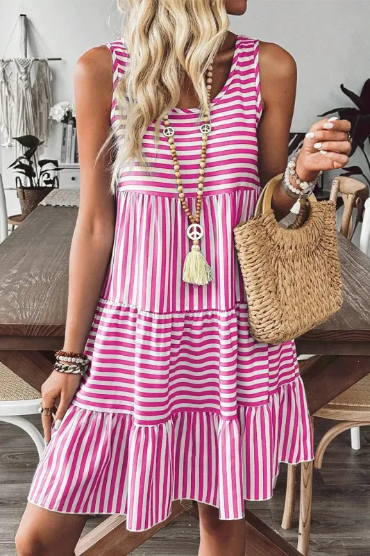 Stripe U Neck Sleeveless Loose Fit Mini Dress sold by Charming Charlie