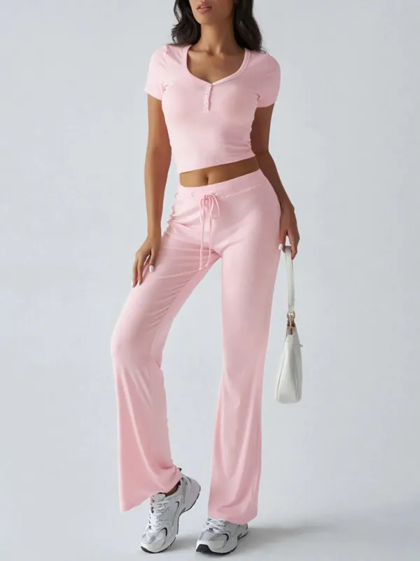 Casual Ribbed Short Sleeve Top and Pants Set sold by Charming Charlie