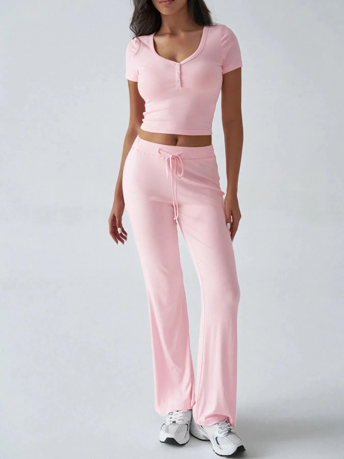 Casual Ribbed Short Sleeve Top and Pants Set sold by Charming Charlie product image thumbnail 3